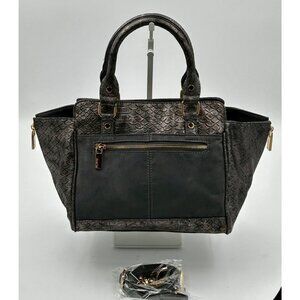 Deux Lux Satchel Tote Women Gray Faux Leather Croc Embossed Metallic Chain Strap
